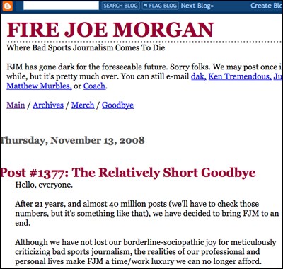 An Overdue Obituary for FireJoeMorgan.com