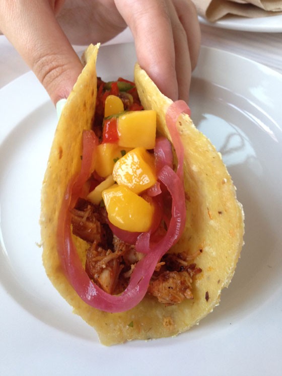 A grilled chicken taco with mango salsa. | Nancy Stiles