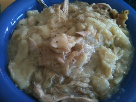 A big bowl of comfort - chicken and dumplings at Yummies Soul Food Cafe - Robin Wheeler