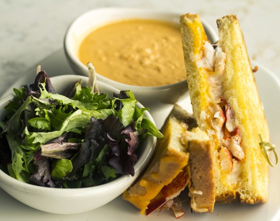 Bonefish Grill's lobster grilled cheese with cheddar, smoked mozzarella, North Atlantic lobster chunks, fresh greens and lobster bisque. | Mabel Suen