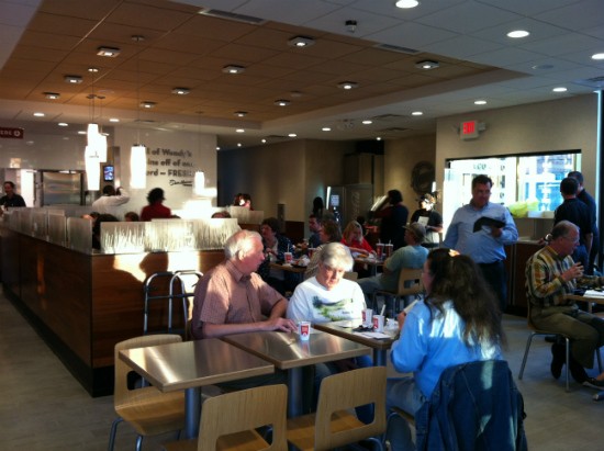 The dining room at new "ultra modern" Wendy's. - Liz Miller