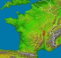 The Beaujolais region is bracketed in red. - NASA, via Wikimedia Commons