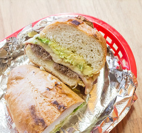 "Torta Special" with shredded beef, melted cheese, ham and avocado. | Photos by Mabel Suen