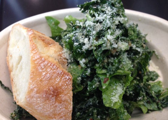 Tuscan kale and baby arugula salad with pecorino, red pepper flakes and lemon-anchovy dressing. | Nancy Stiles