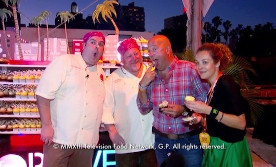 Chefs Casey Shiller, Dana Holland, Andrew Zimmern and some chick | Food Network