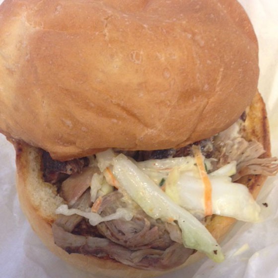 Pulled pork sandwich topped with slaw. | Nancy Stiles