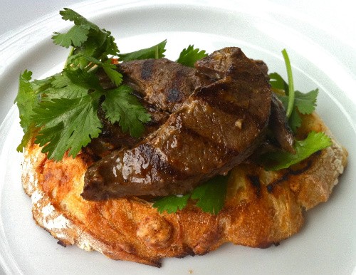 Grilled Beef Heart with Cilantro on Country Bread - Holly Fann