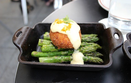 Grilled local asparagus with a crisp poached egg and orange aioli at Taste | Ian Froeb