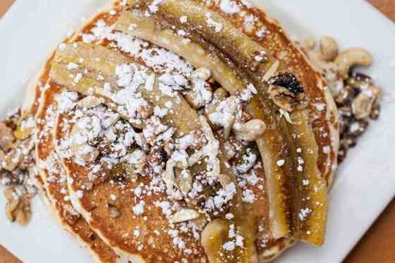 Pancakes with caramelized bananas and nuts at Rooster | David Bailey