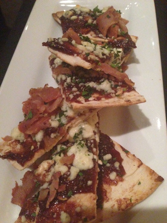 Flatbread topped with gorgonzola, proscuitto and fig marmalade. | Nancy Stiles