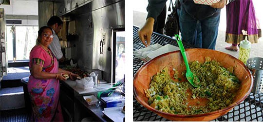 Krupa's mother-in-law cooking in the truck and bhel, a puffed rice snack | Kaitlin Steinberg