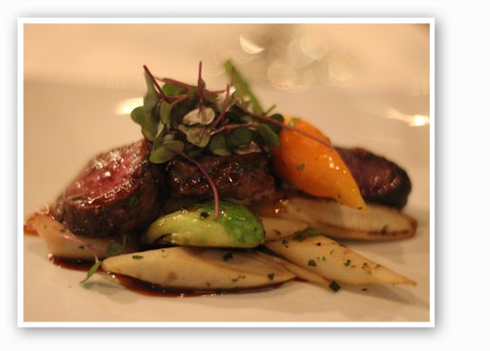 &nbsp;&nbsp;&nbsp;&nbsp;&nbsp;&nbsp;&nbsp;Roasted venison tenderloin with fall vegetables in a demi reduction. | Nancy Stiles