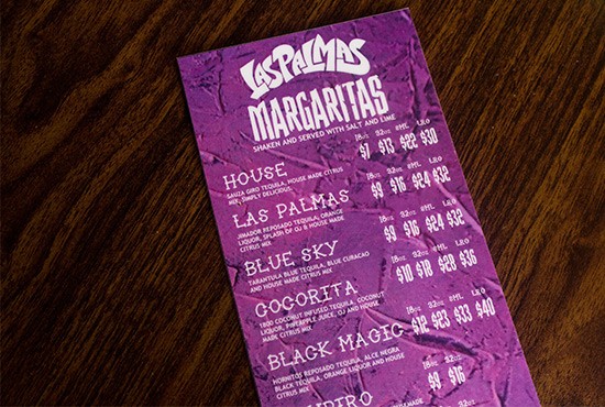 Margarita menu.