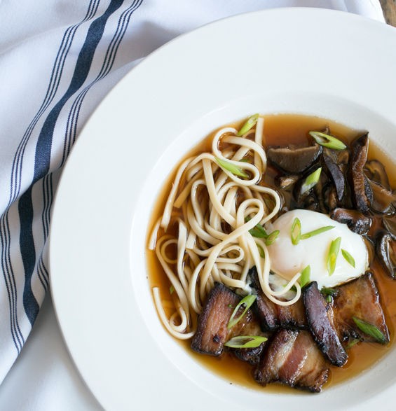 Ramen -- soft poached egg, noodles, molasses bacon and pickled shiitakes -- from the lunch menu. - Jennifer Silverberg