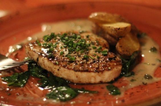 Swordfish with spinach and potatoes. - Nancy Stiles