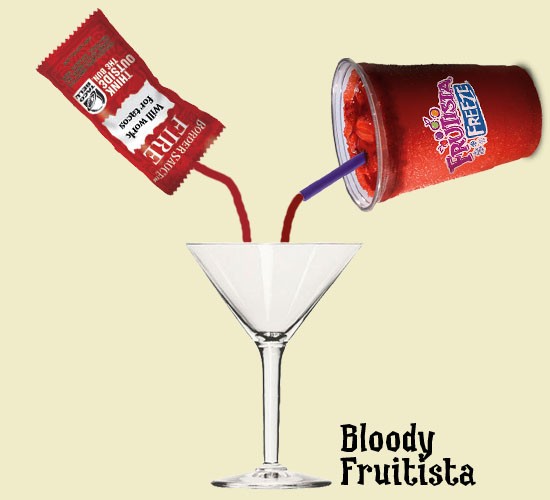 Introducing the "Bloody Fruitista" a la Gut Check: Taco Bell "Strawberry Fruitista Freeze" mixed with "Fire" sauce. (Great with vodka!) - RFT photo