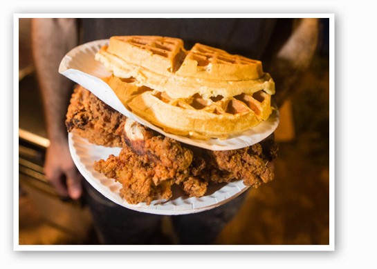 &nbsp;&nbsp;&nbsp;&nbsp;&nbsp;&nbsp;&nbsp;Chicken and waffles from Local Harvest Cafe. | Theo Welling