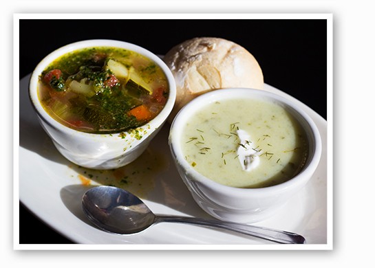 &nbsp;&nbsp;&nbsp;&nbsp;&nbsp;&nbsp;&nbsp;Vegetable pesto soup and Polish dill pickle soup. | Mabel Suen