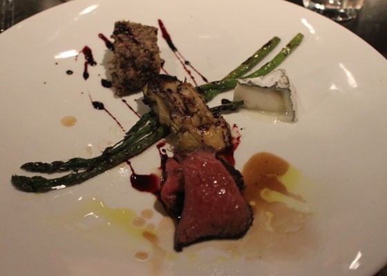 Grilled Hinkebein Farm elk chop with Baetje Farms bloomsdale and Norton reduction. | Nancy Stiles