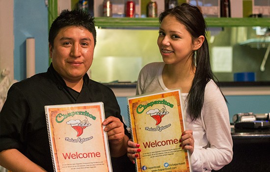 Owner Rafael Marcelino with a Chaparritos employee.
