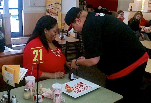 A real proposal at Fazoli's on Valentine's Day.