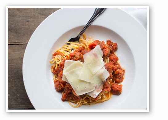 &nbsp;&nbsp;&nbsp;&nbsp;&nbsp;&nbsp;&nbsp;Spaghetti with Neapolitan meatballs, toasted pine nuts. | Jennifer Silverberg