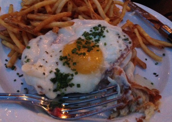 A croque madame and french fries. | Nancy Stiles