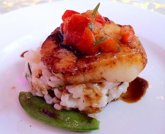 Featured at Araka's sneak preview: "Pan-Seared Day Boat Scallops" (or one of 'em, anyway). - Bryan Peters