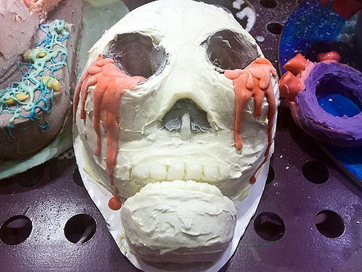 The chocolate skull, made from yellow cake and strawberry ice cream, makes us wonder if death is really sweet? - PHOTO: STEW SMITH