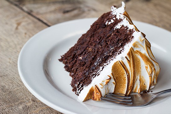 Chocolate layer cake with caramel sauce filling and toasted espresso meringue. - Photos by Mabel Suen