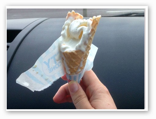 &nbsp;&nbsp;&nbsp;&nbsp;&nbsp;&nbsp;Gut Check struggled to devour this vanilla Frosty waffle cone before it melted away. | RFT photo