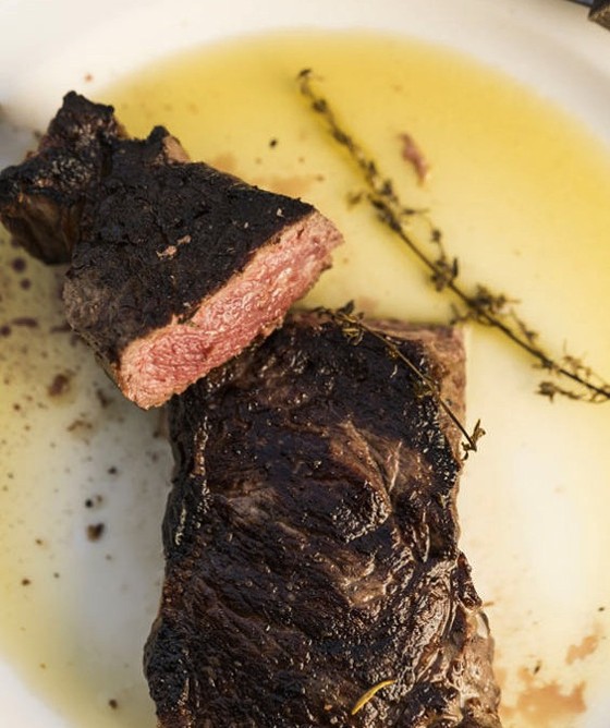 A perfectly cooked strip steak at 801 Chophouse. | Jennifer Silverberg