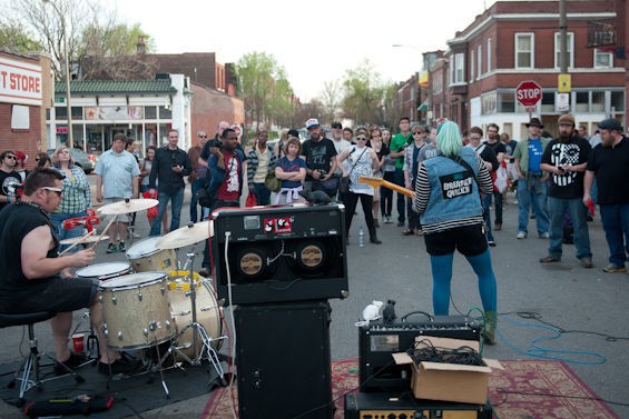Bruiser Queen performing outside of Apop Records. - JON GITCHOFF