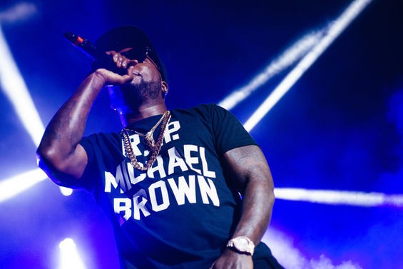 Young Jeezy wears "R.I.P. Michael Brown" on his shirt during his set at Verizon Wireless Amphitheater on August 12. See more photos here. - Bryan Sutter