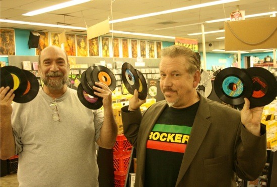 Lew Prince (left) and his business partner, Tom "Papa" Ray, at Vintage Vinyl. - Jon Scorfina for Riverfront Times.