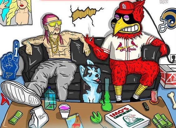 Fredbird burns one down with his good pal Riff Raff. - Art by @_JakeReeder