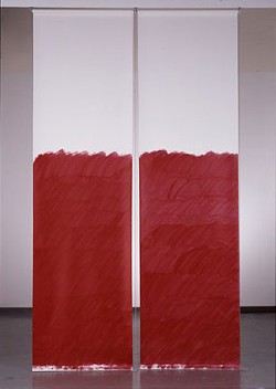 An example of Prina's work: Blind No. 1, Fifteen-foot Ceiling or Lower, 2007, acrylic on linen, window-blind mechanism - Lothar Schnepf/ves.harvard.edu