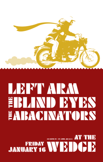 Show Flyer: Left Arm, The Blind Eyes, The Abacinators at the Wedge, Friday, January 16