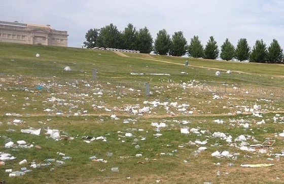 Art Hill littered with food containers and bottles from Kinfolks Soul Food Festival. - Courtesy of Gary Bess