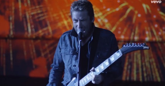 Chad Kroeger of Nickelback is making that face because he's thinking really hard about Ferguson. - Screenshot from the video shown below.