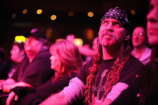A metal fan last night at the Pageant. See the full slideshow from last night here. - Photo: Todd Owyoung