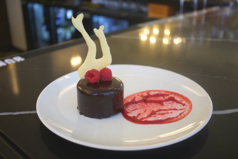 The chocolate peanut butter mousse is garnished with a pair of dancing legs as an homage to the Rockettes, who began in St. Louis. - CHERYL BAEHR