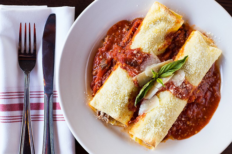 Cannelloni, smothered in sweet red sauce, is a Gianino family recipe. - MABEL SUEN