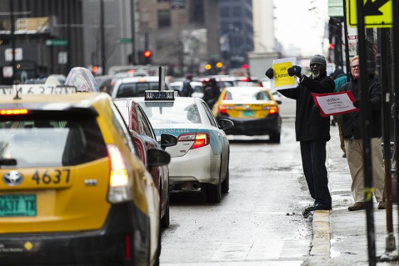 Taxi drivers in Chicago protest Uber. - Photo courtesy of Flickr/Scott L