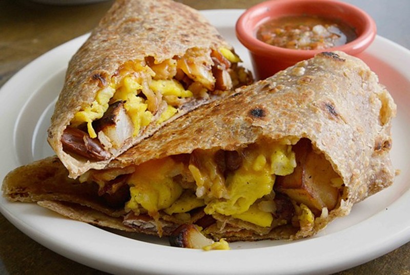 A breakfast burrito at Kitchen House Coffee's new Patch location: One of this month's bright spots. - TOM HELLAUER