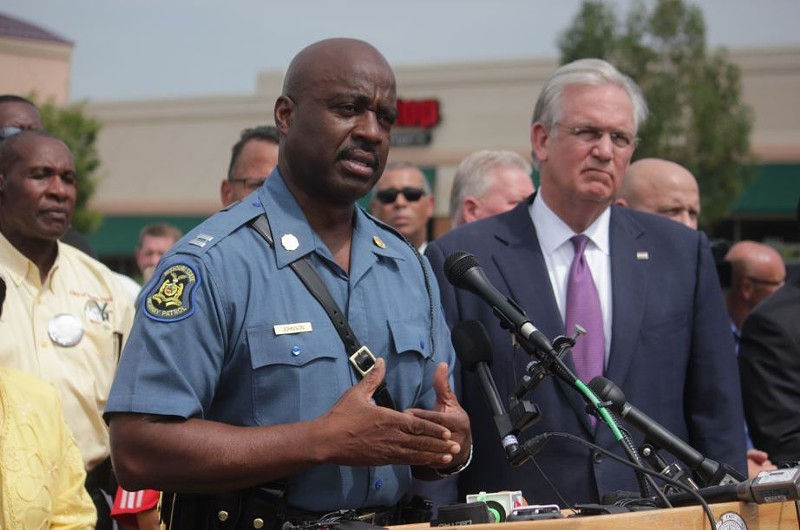 Captain Ron Johnson, shown here during a press conference on August 15, 2014, was handed the reins to the Ferguson command after nights of unrest. - Danny Wicentowski