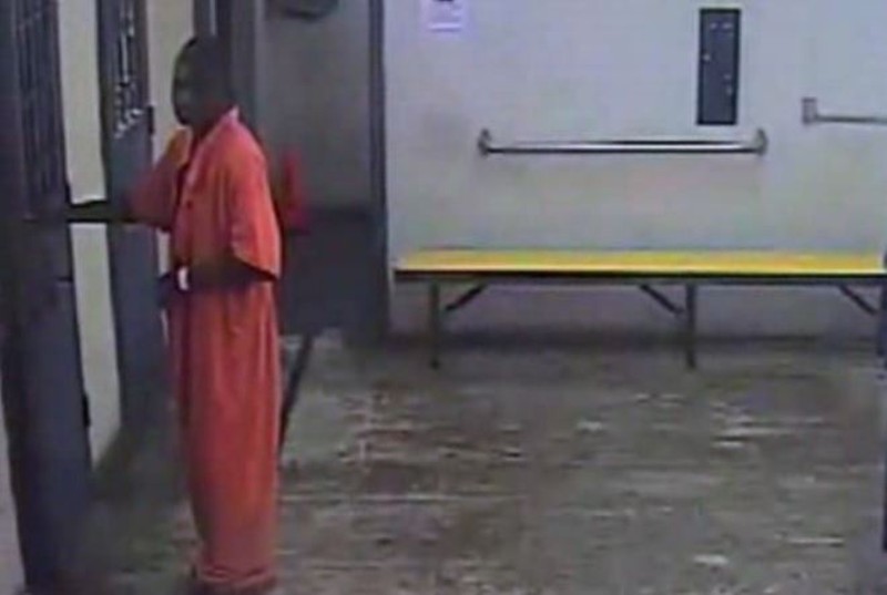 Bernard Scott, shown here on surveillance video  before allegedly attempting suicide in his cell. - St. Louis Post Dispatch