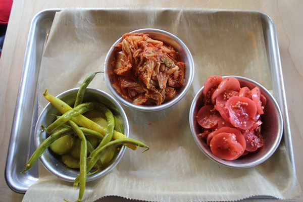 Housemade pickled green beans, kimchi and Kool-Aid pickles. - Cheryl Baehr