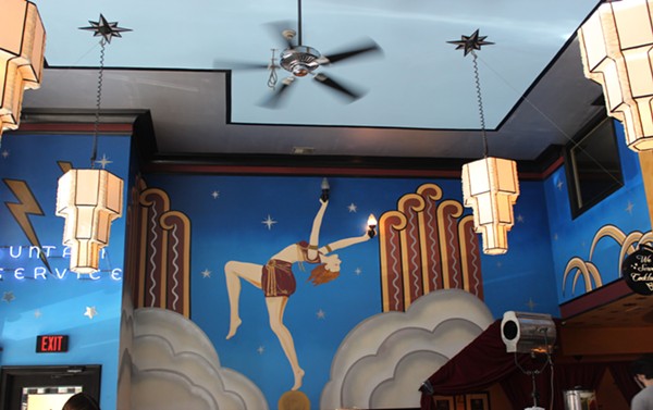 Gatsby-esque murals decorate the walls at the Fountain on Locust. - Photo by Lauren Milford