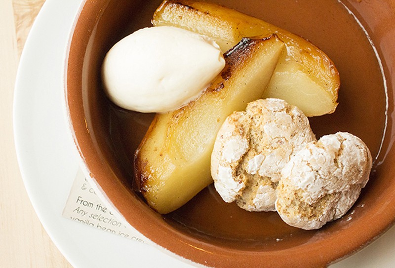 Roasted pears with mascarpone and ricciarelli. - Mabel Suen